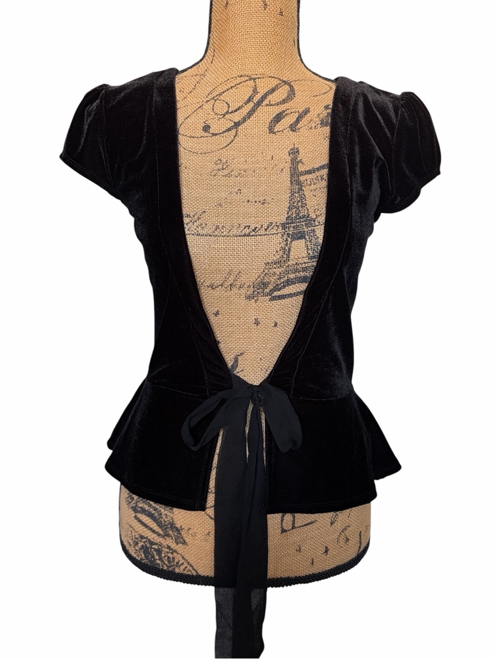 Vintage Y2K Sweetees Black Velvet Tie Front Short Sleeve Cardigan Top Medium